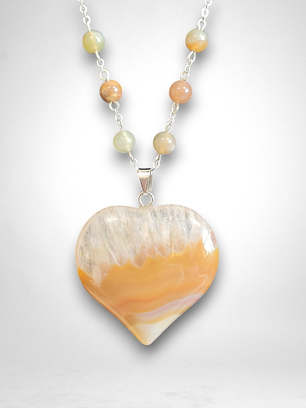 Hand Crafted Heart Pendant Necklace With Carnelian Agate with Jasper Accents